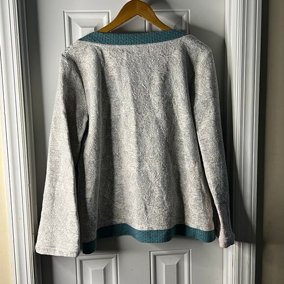 Postmark x Anthro, Latitudes Patchwork Textured Sweater, White Pink Blue - Large - Picture 3 of 7